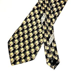 Ermenegildo Zegna 100% Silk Mens Tie Necktie Italy Black Gold 56" x 4"